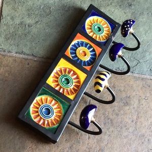 Wall Board with Four (4) Hooks Colorful Tiles